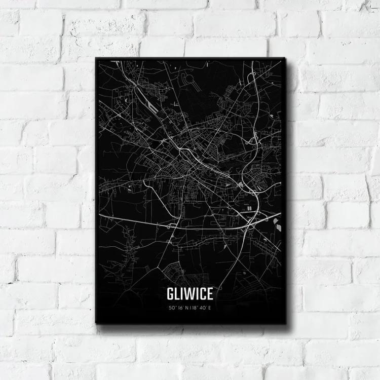 Plakat Gliwice night tło ściana białe cegły