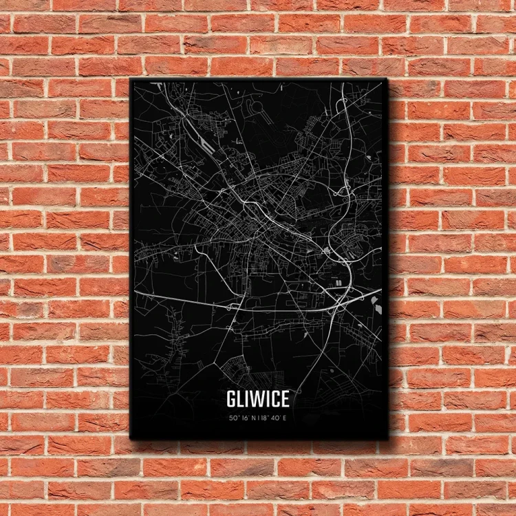 Plakat Gliwice night tło ściana czerwone cegły