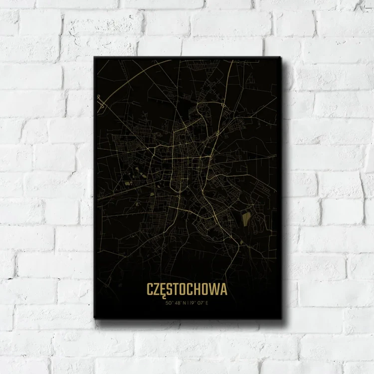 Plakat Częstochowa amber night tło ściana białe cegły