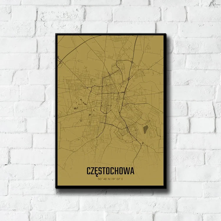 Plakat Częstochowa amber tło ściana białe cegły