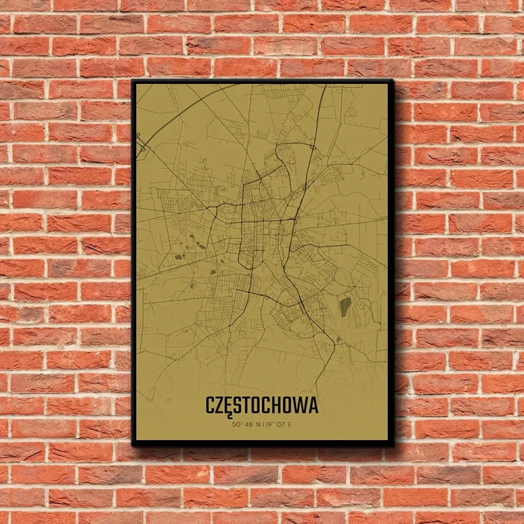 Plakat Częstochowa amber tło ściana czerwone cegły