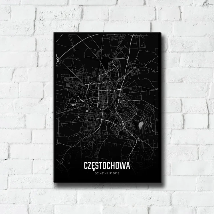 Plakat Częstochowa night tło ściana białe cegły