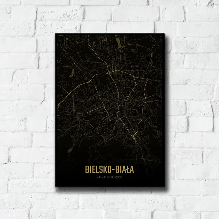 Plakat Bielsko Biała amber night tło ściana białe cegły