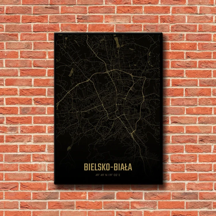 Plakat Bielsko Biała amber night tło ściana czerwone cegły