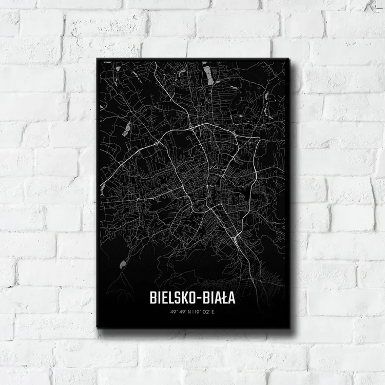 Plakat Bielsko Biała night tło ściana białe cegły