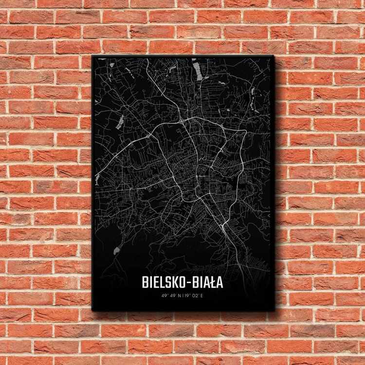 Plakat Bielsko Biała night tło ściana czerwone cegły