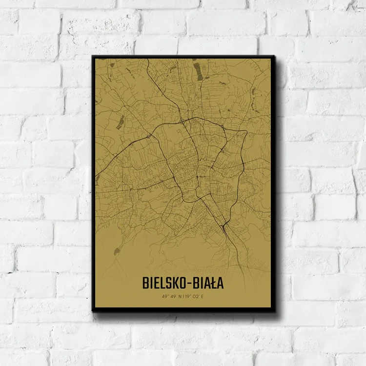 Plakat Bielsko Biała amber tło ściana białe cegły