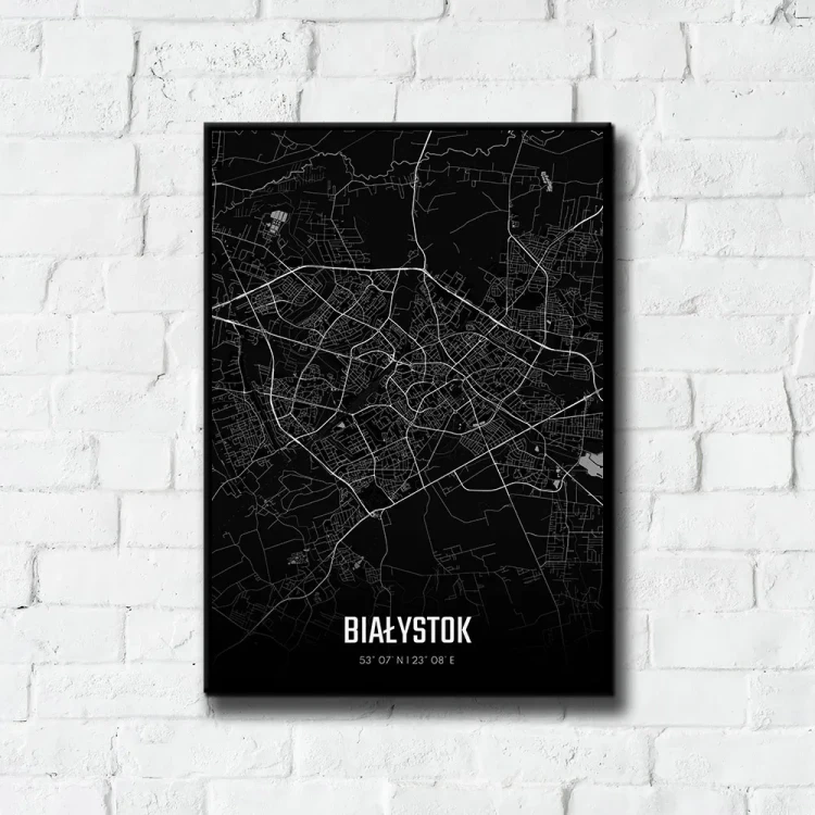 Plakat Białystok night tło ściana białe cegły