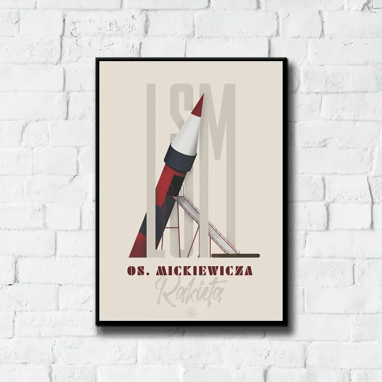 Plakat LSM Rakieta tło ściana białe cegły