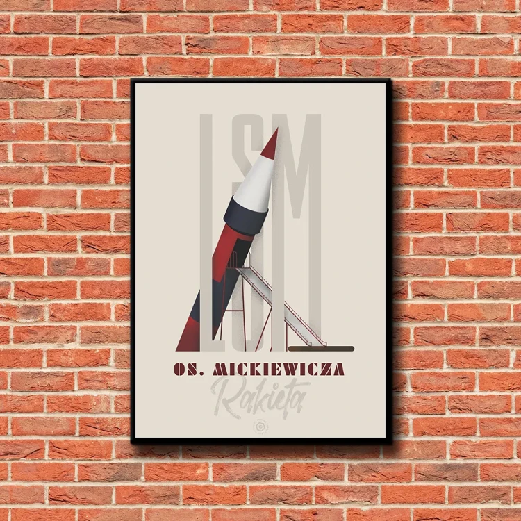 Plakat LSM Rakieta tło ściana czerwone cegły