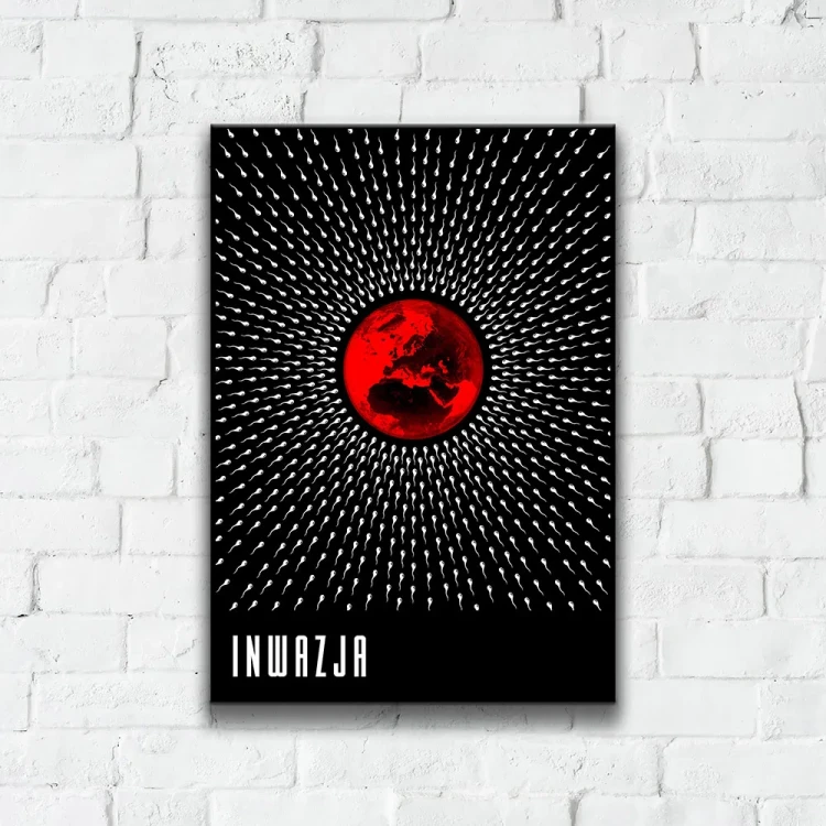 Plakat Inwazja tło ściana białe cegły