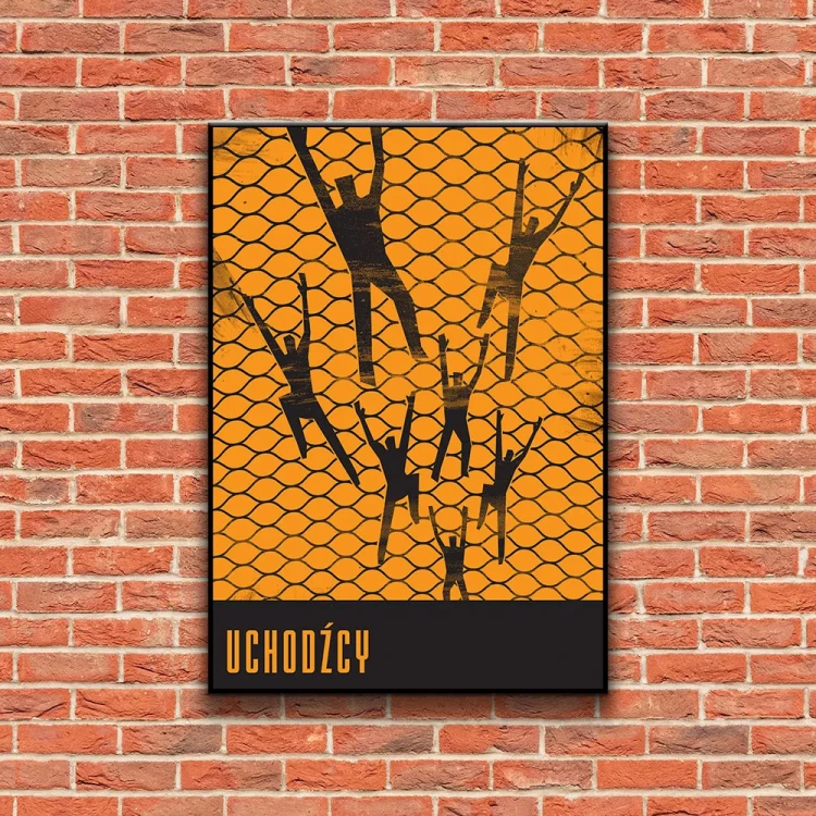 Plakat uchodzcy tło ściana czerwone cegły