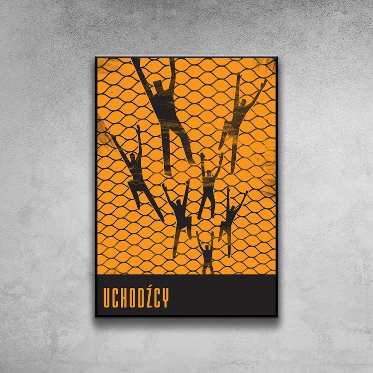 Plakat uchodzcy tło ściana szary beton