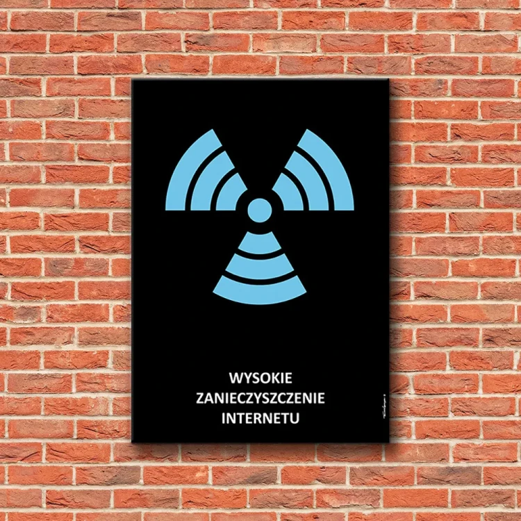 Plakat Wysokie Zanieczyszczenie Internetu tło ściana czerwone cegły