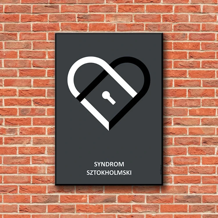 Plakat Syndrom Sztokholmski tło ściana czerwone cegły