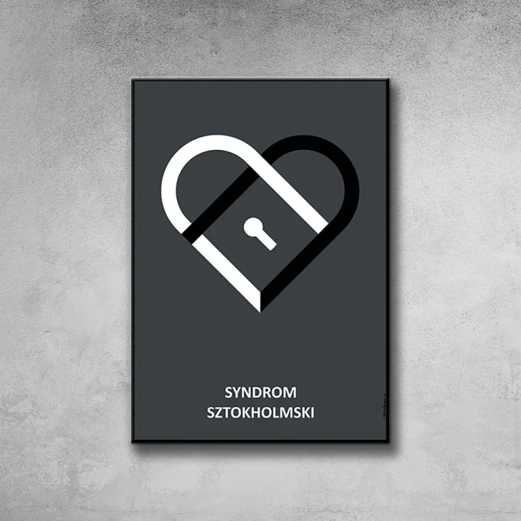 Plakat Syndrom Sztokholmski tło ściana szary beton