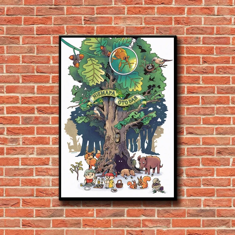 Plakat Oto Dąb tło sciana czerwone cegły