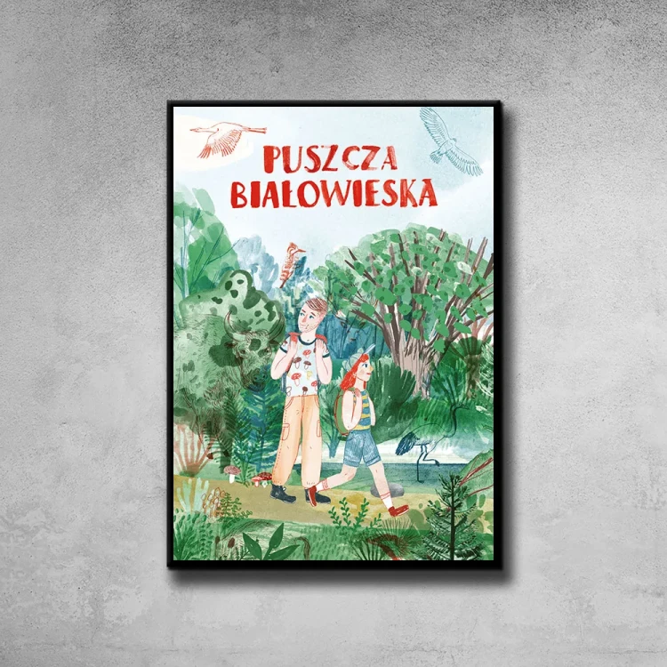 Plakat Puszcza Białowieska tło ściana szary beton