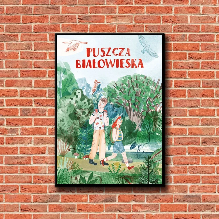 Plakat Puszcza Białowieska tło ściana czerwone cegły