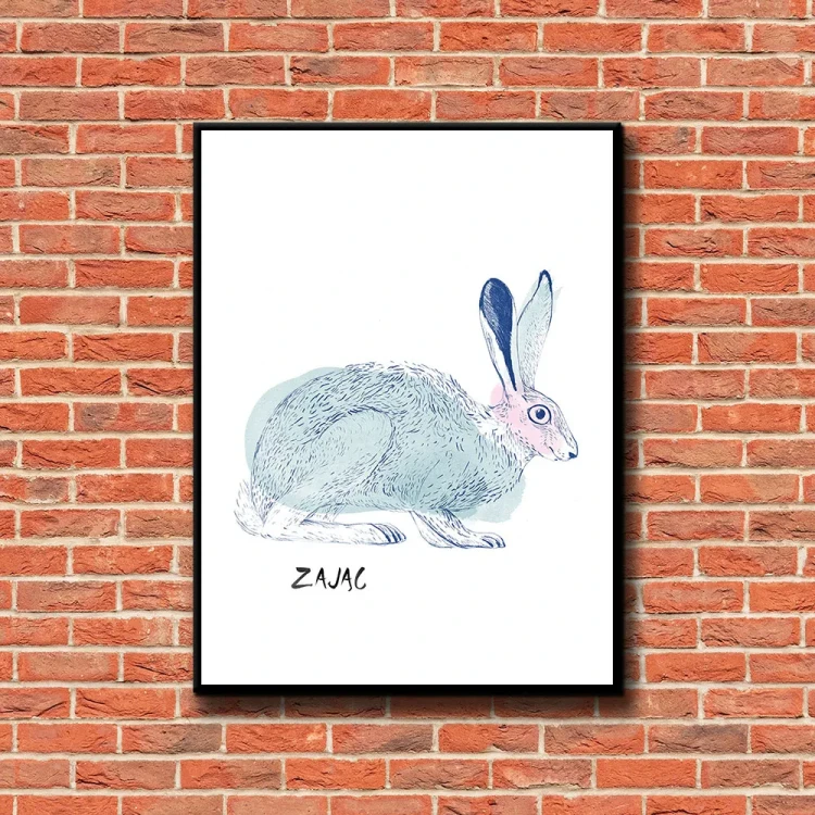 Plakat Zając tło ściana czerwone cegły