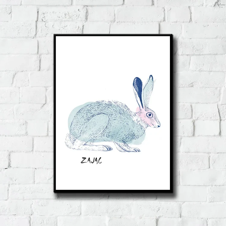 Plakat Zając tło ściana białe cegły