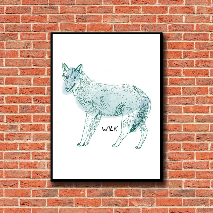 Plakat Wilk tło ściana czerwone cegły