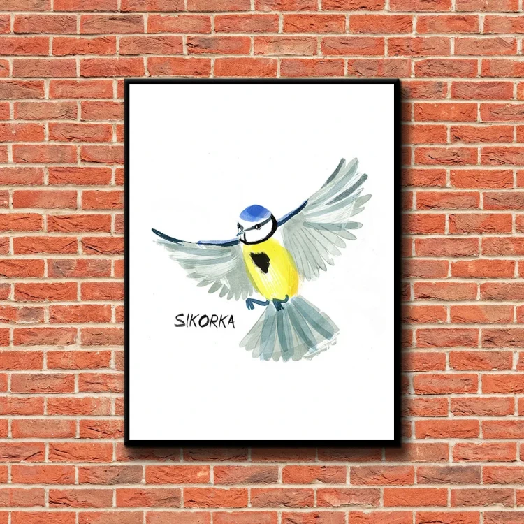 Plakat Sikorka tło ściana czerwone cegły