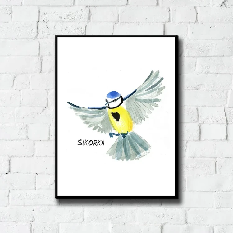 Plakat Sikorka tło ściana białe cegły