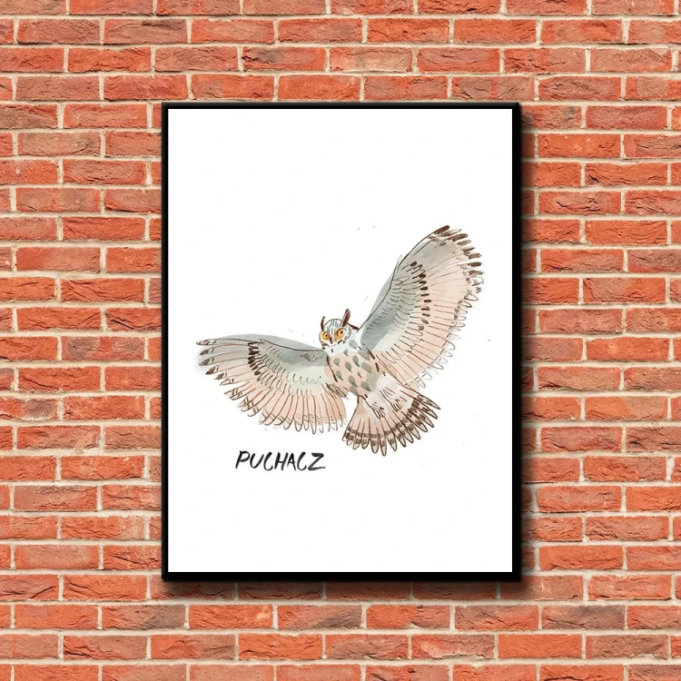 Plakat Puchacz tło ściana czerwone cegły