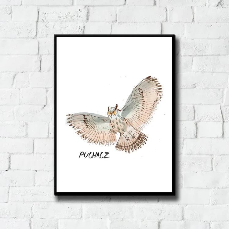 Plakat Puchacz tło ściana białe cegły