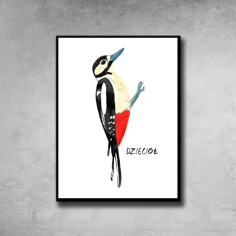 Plakat Dzięcioł tło ściana szary beton