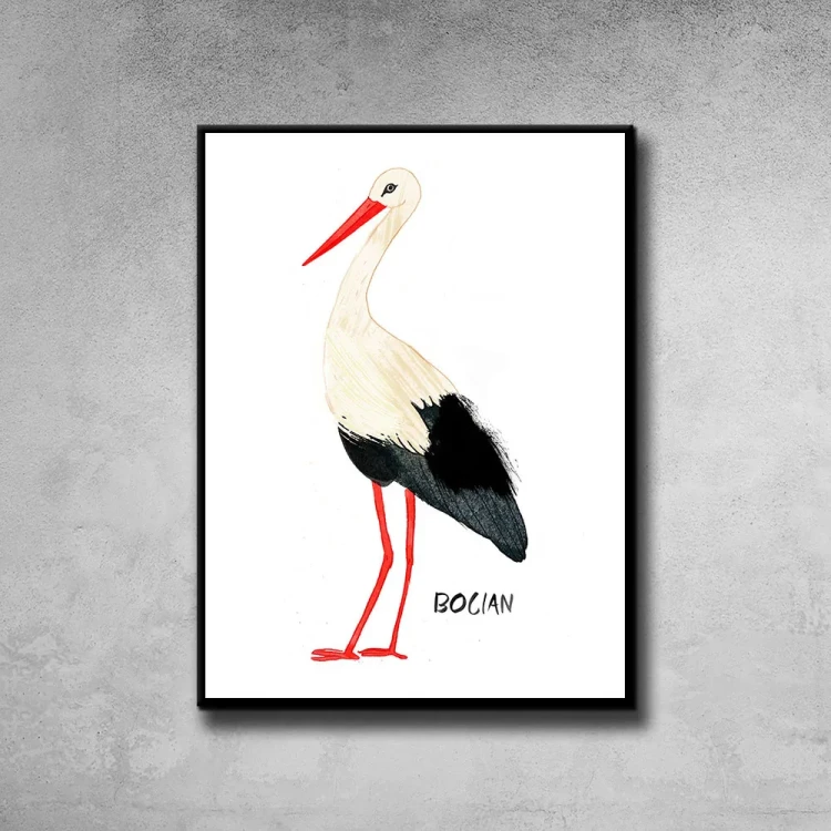Plakat Bocian tło ściana szary beton