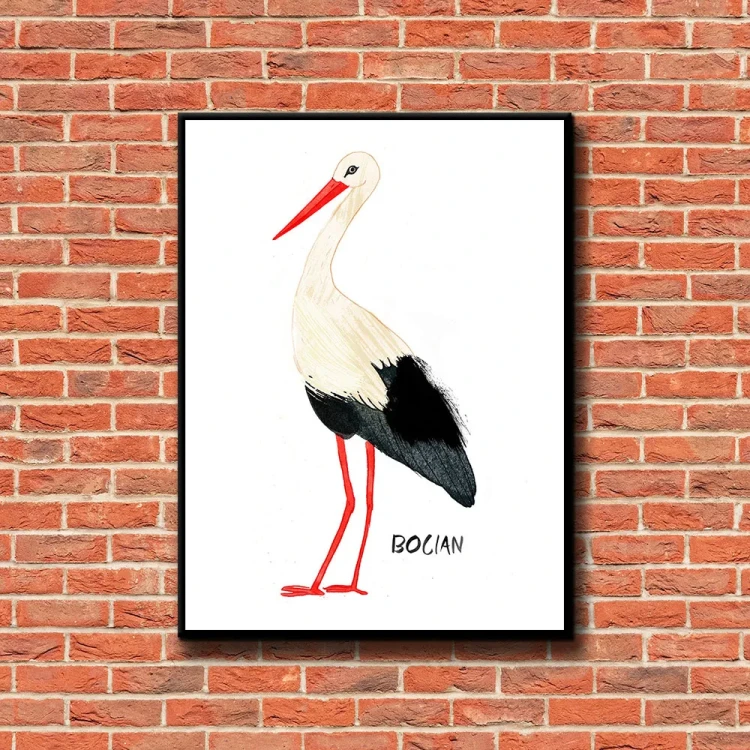 Plakat Bocian tło ściana czerwone cegły