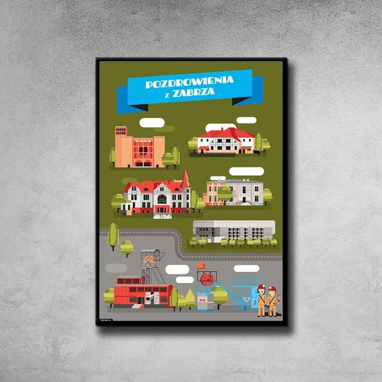Plakat Pozdrowienia z Zabrza tło ściana szary beton