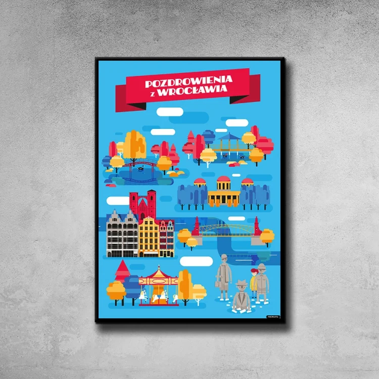 Plakat Pozdrowienia z Wrocławia tło ściana szary beton