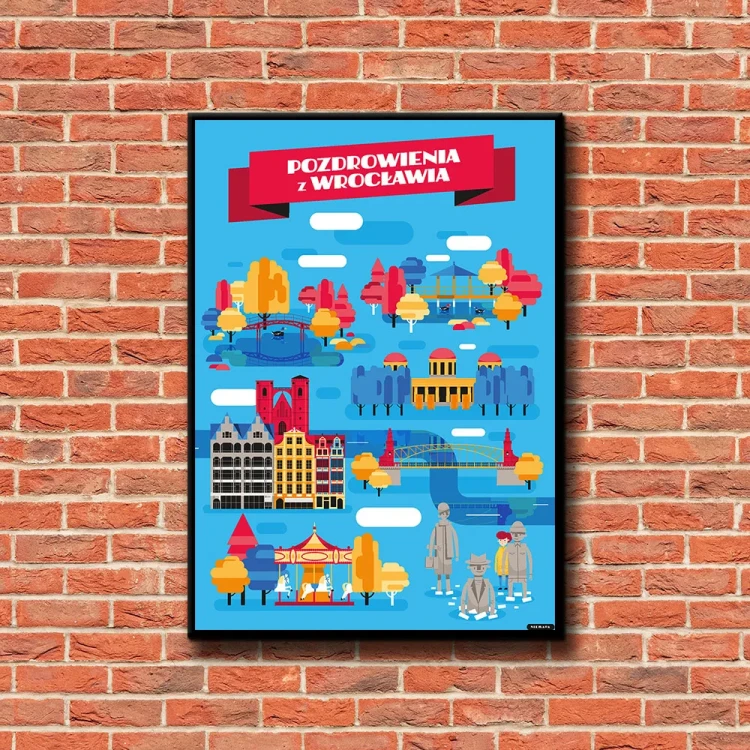 Plakat Pozdrowienia z Wrocławia tło ściana czerwone cegły