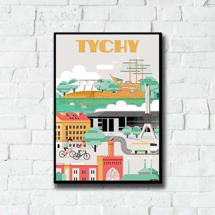 Plakat Tychy tło ściana białe cegły
