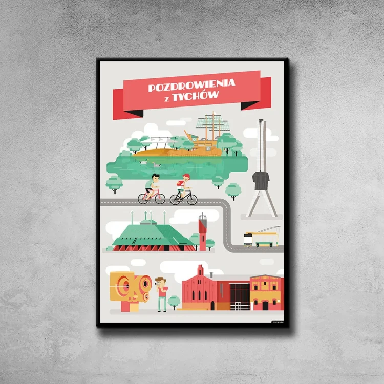Plakat Pozdrowienia z Tychów tło ściana szary beton
