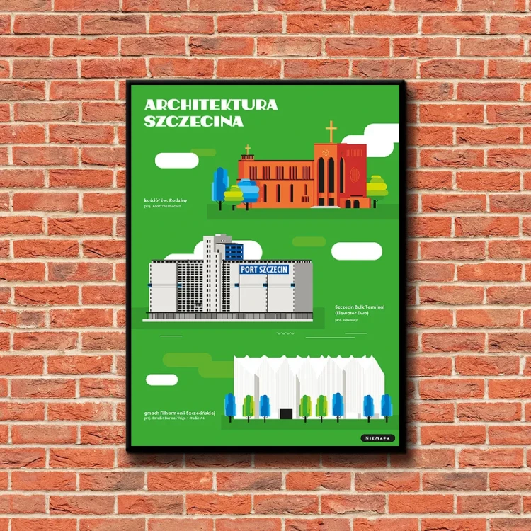 Plakat Architektura Szczecina tło ściana czerwone cegły