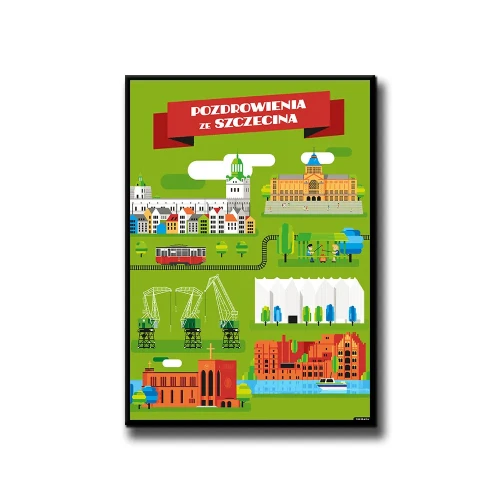 Plakat Pozdrowienia ze Szczecina białe tło
