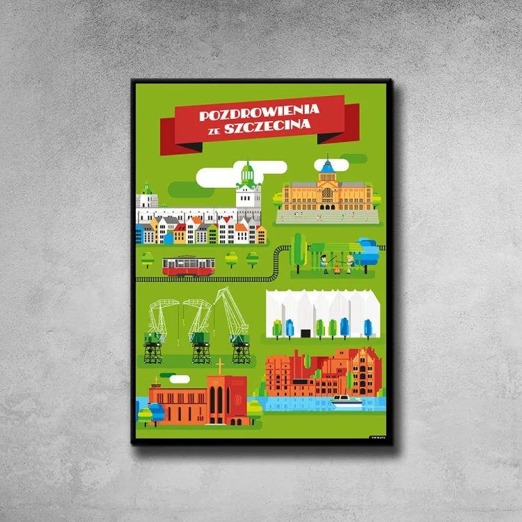 Plakat Pozdrowienia ze Szczecina tło ściana szary beton