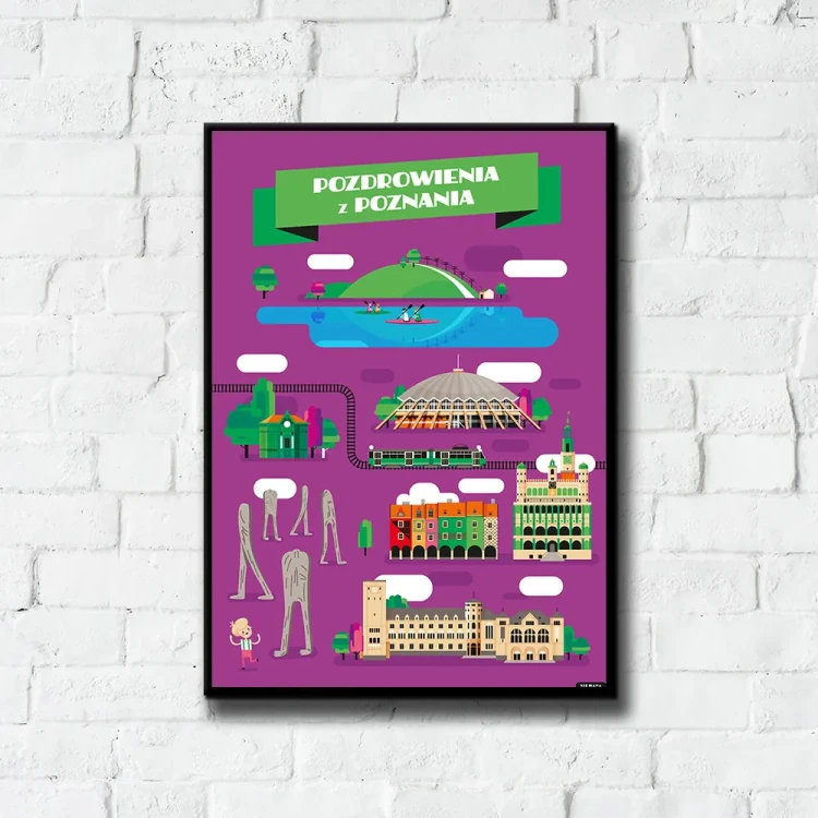 Plakat Pozdrowienia z Poznania tło ściana białe cegły