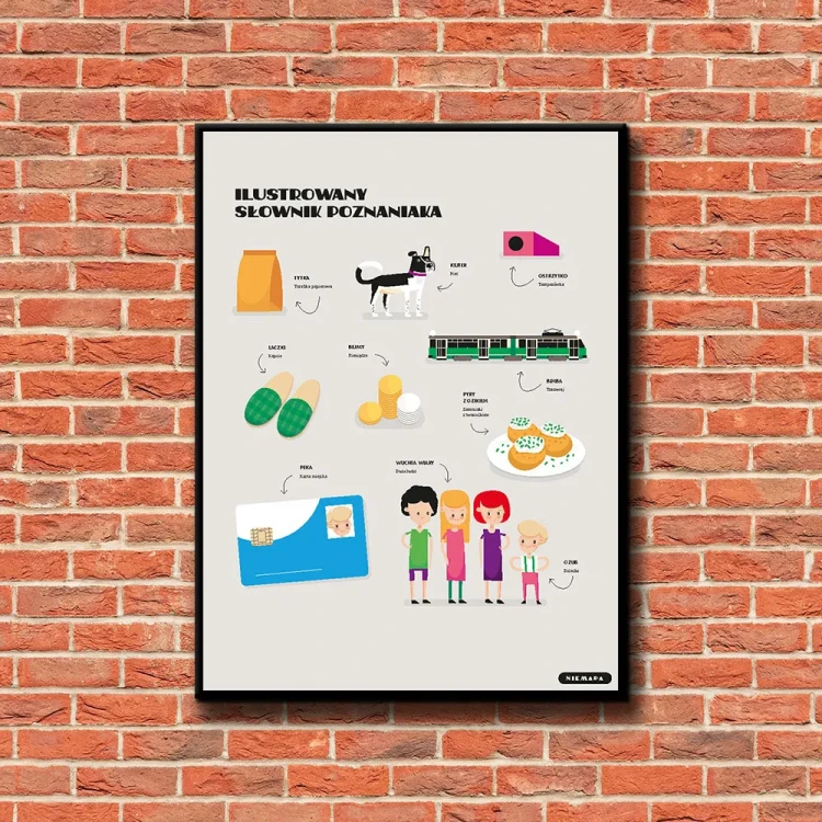 Plakat Ilustrowany Słownik Poznaniaka tło ściana czerwone cegły