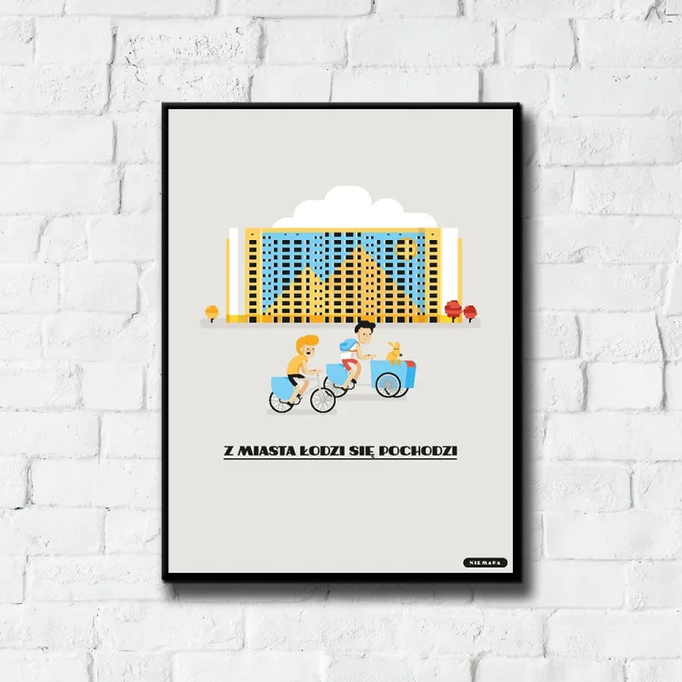 Plakat Z Miasta Łodzi się Pochodzi tło ściana białe cegły