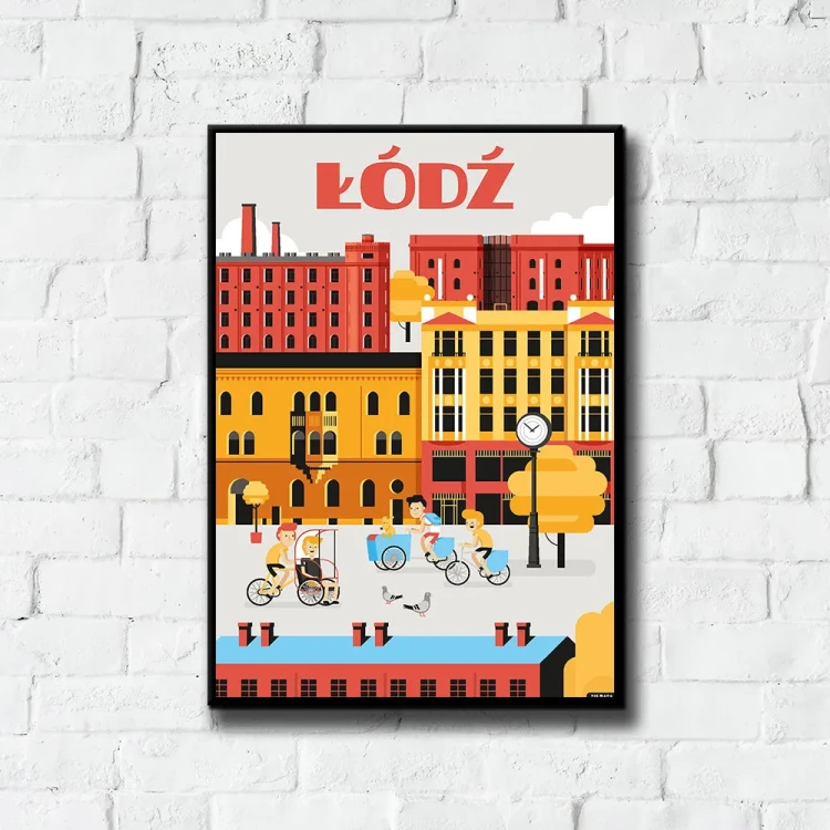 Plakat Łódź tło ściana białe cegły