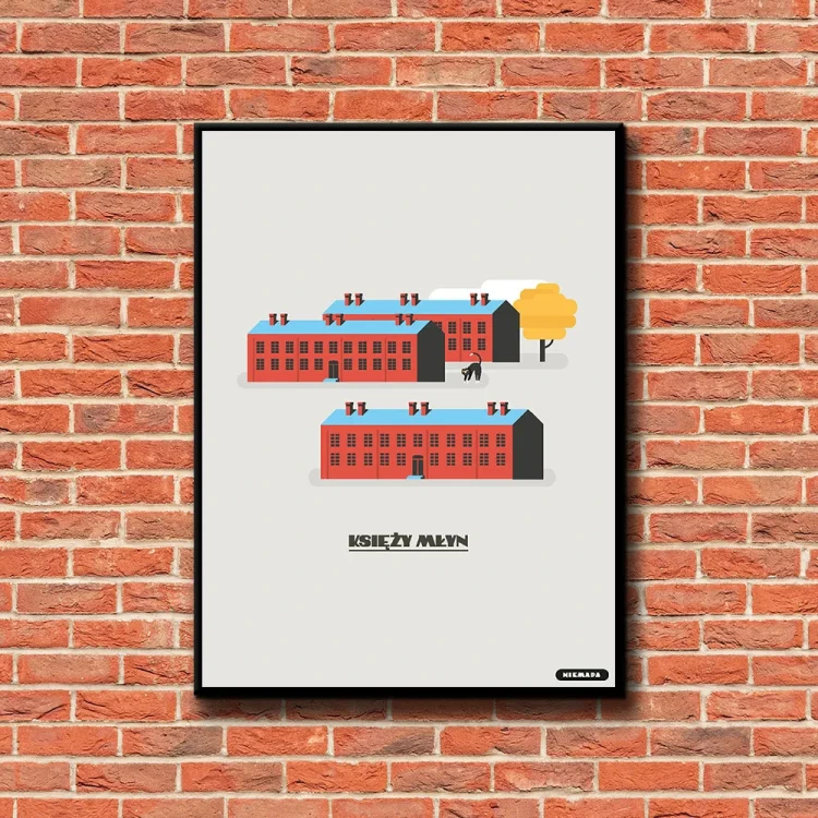 Plakat Księży Młyn tło ściana czerwone cegły