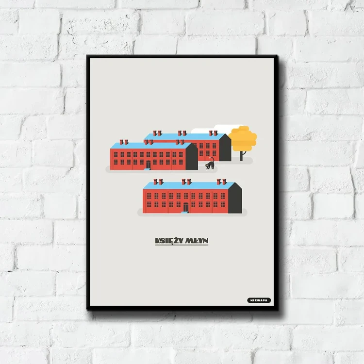 Plakat Księży Młyn tło ściana białe cegły