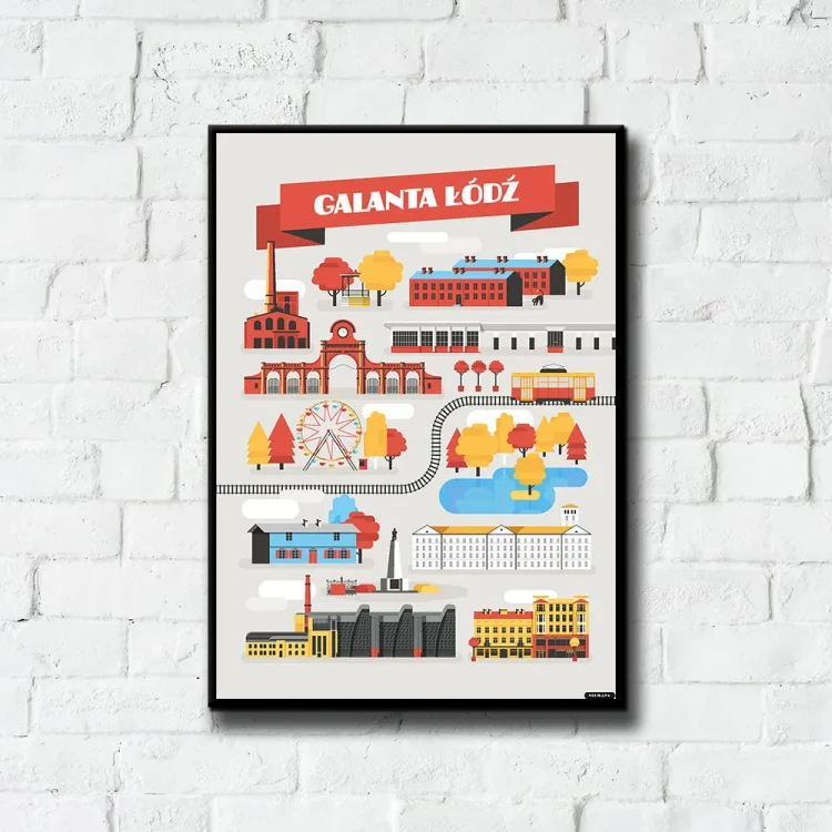 Plakat Galanta Łódź tło ściana białe cegły