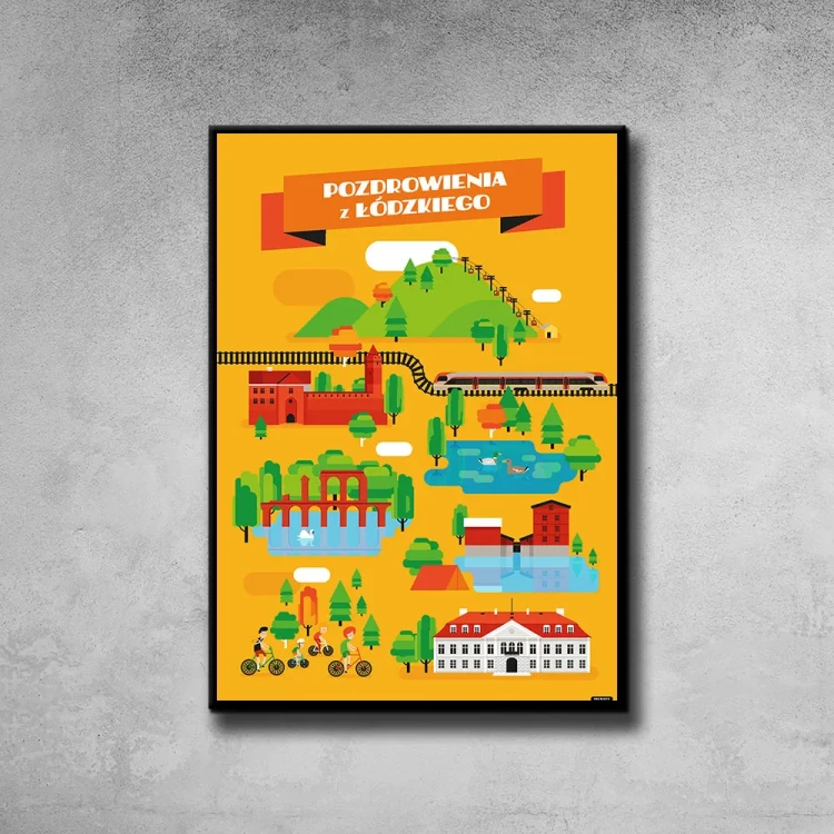 Plakat Pozdrowienia z Łódzkiego tło ściana szary beton