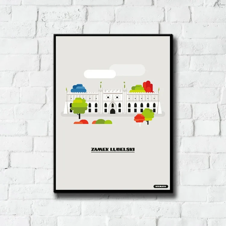 Plakat Zamek Lubelski tło ściana białe cegły